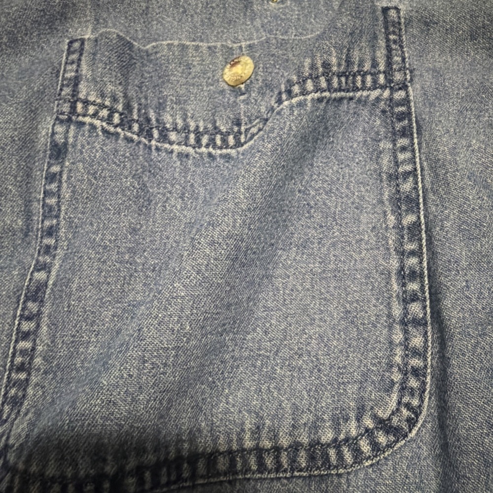Wrangler Hero Mens XL Blue Denim Button Down Shirt Embroidered Helicopter Native - Picture 7 of 9